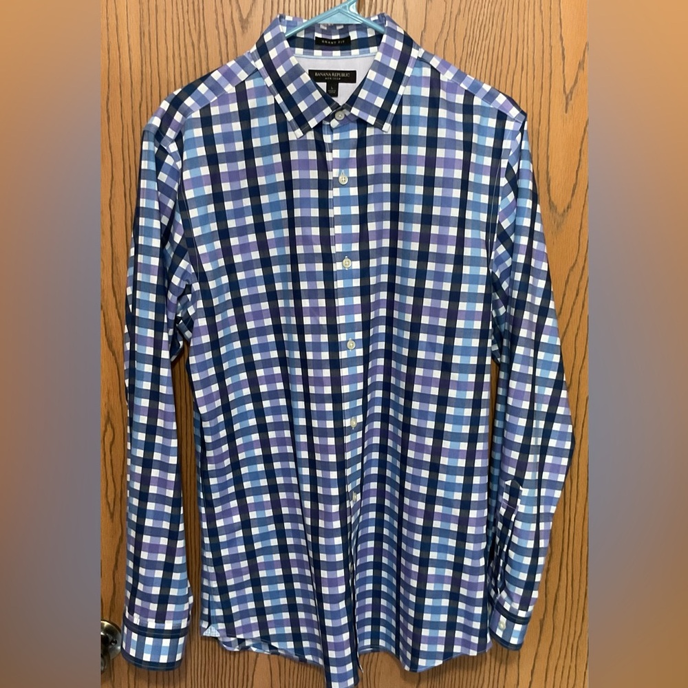 Banana Republic Blue and Purple Plaid Shirt- Grant Fit